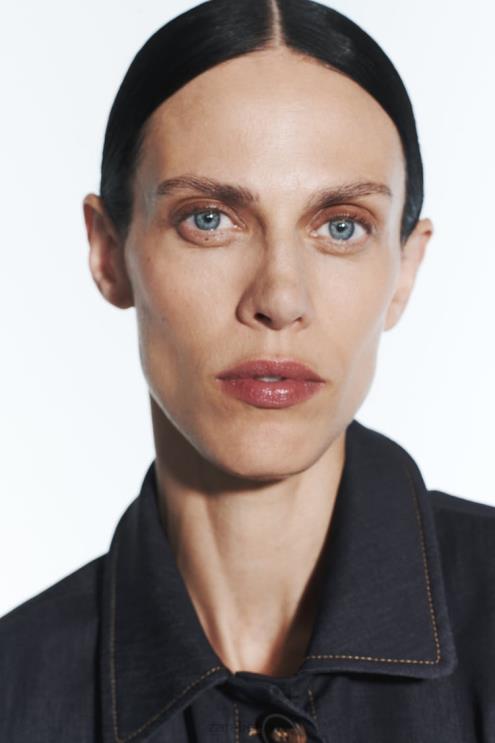 moterys Zara viršutine dygsniuota crop striukė indigo apranga 4N48886