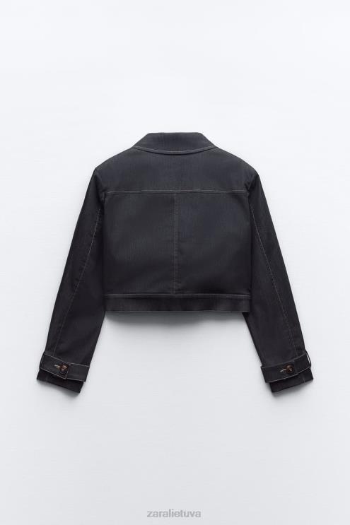 moterys Zara viršutine dygsniuota crop striukė indigo apranga 4N48886