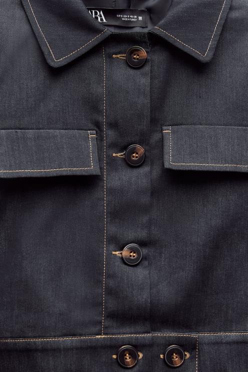 moterys Zara viršutine dygsniuota crop striukė indigo apranga 4N48886