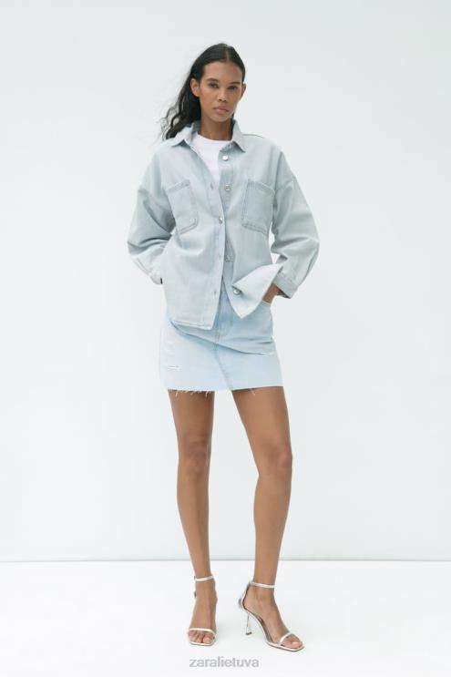 moterys Zara z1975 džinsiniai marškinėliai šviesiai mėlynas apranga 4N488121