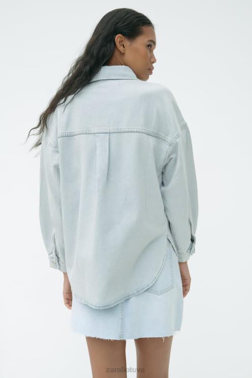 moterys Zara z1975 džinsiniai marškinėliai šviesiai mėlynas apranga 4N488121