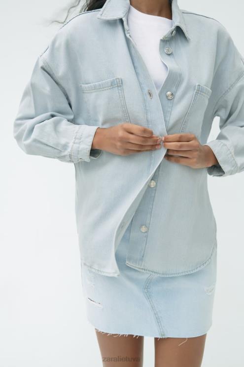 moterys Zara z1975 džinsiniai marškinėliai šviesiai mėlynas apranga 4N488121