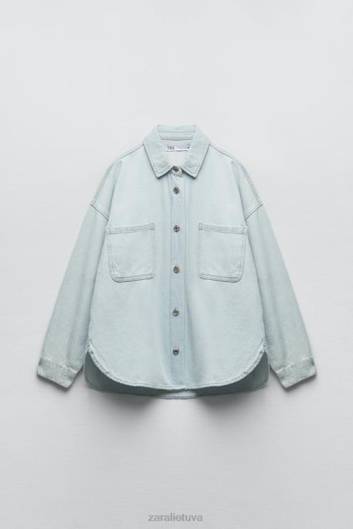 moterys Zara z1975 džinsiniai marškinėliai šviesiai mėlynas apranga 4N488121
