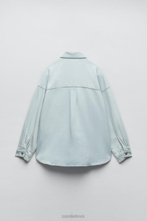 moterys Zara z1975 džinsiniai marškinėliai šviesiai mėlynas apranga 4N488121