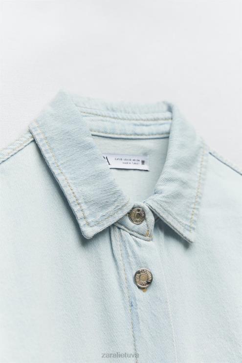 moterys Zara z1975 džinsiniai marškinėliai šviesiai mėlynas apranga 4N488121