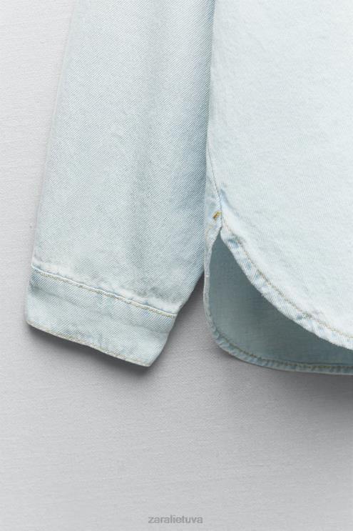 moterys Zara z1975 džinsiniai marškinėliai šviesiai mėlynas apranga 4N488121