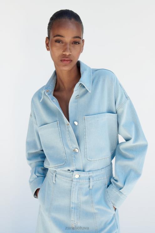 moterys Zara z1975 džinsinis švarkas vidurio mėlyna apranga 4N488129
