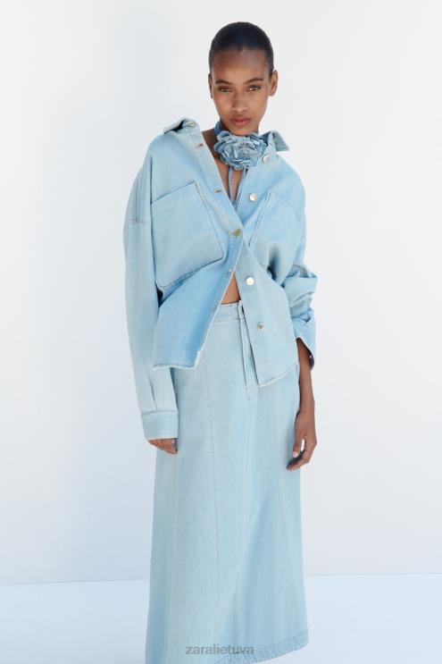moterys Zara z1975 džinsinis švarkas vidurio mėlyna apranga 4N488129