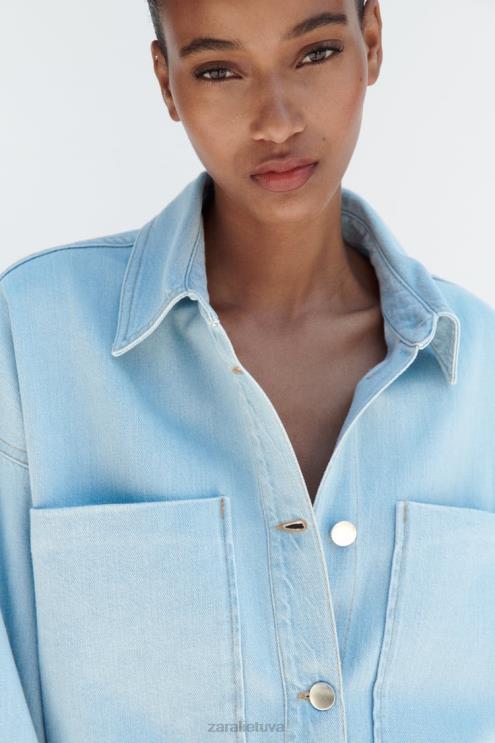 moterys Zara z1975 džinsinis švarkas vidurio mėlyna apranga 4N488129