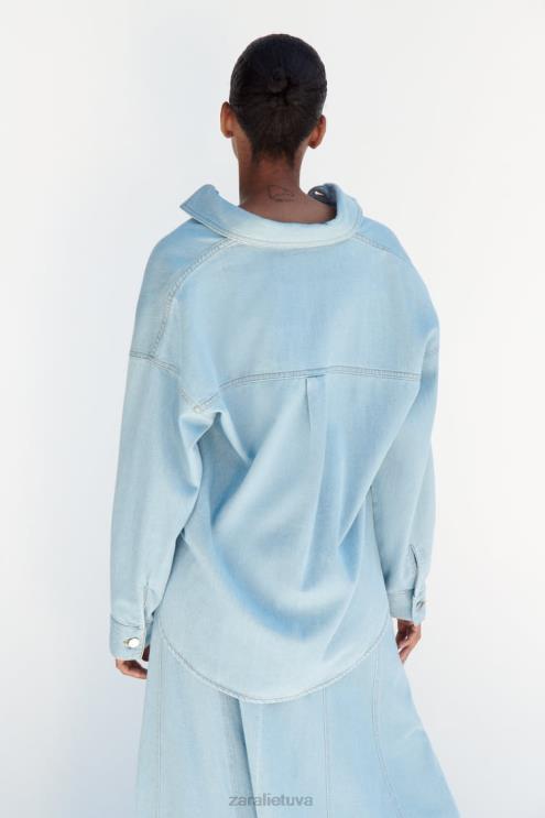 moterys Zara z1975 džinsinis švarkas vidurio mėlyna apranga 4N488129