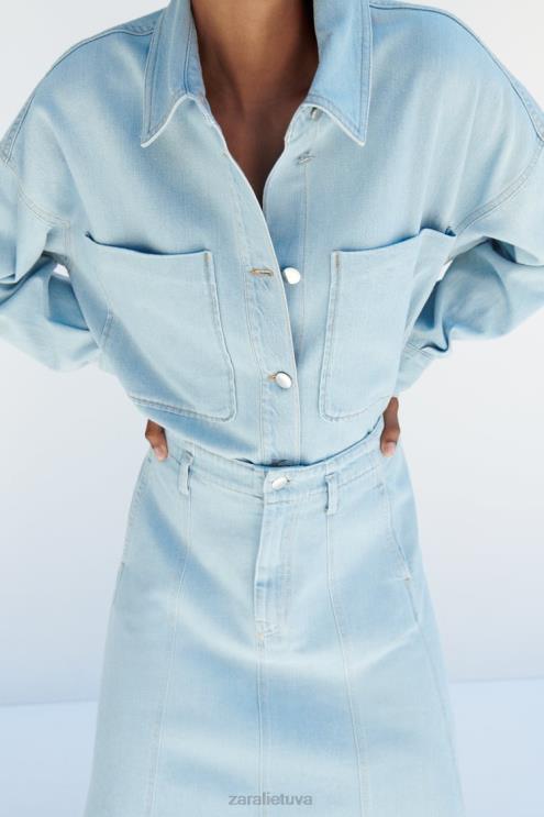 moterys Zara z1975 džinsinis švarkas vidurio mėlyna apranga 4N488129