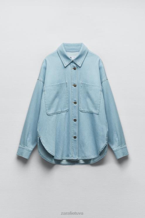 moterys Zara z1975 džinsinis švarkas vidurio mėlyna apranga 4N488129