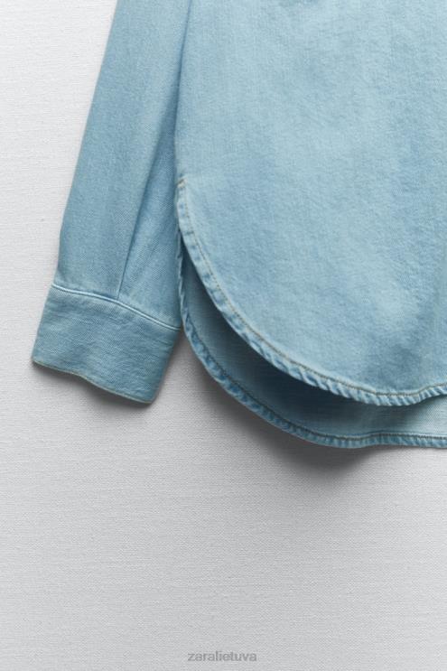 moterys Zara z1975 džinsinis švarkas vidurio mėlyna apranga 4N488129