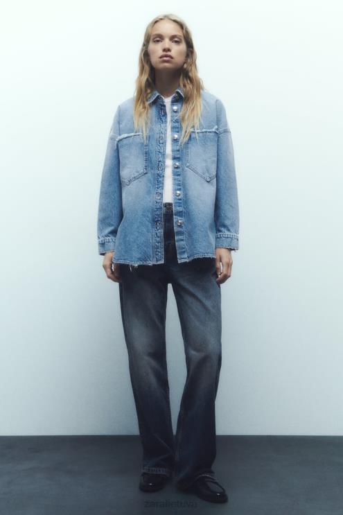 moterys Zara z1975 oversized džinsiniai marškinėliai vidurio mėlyna apranga 4N48869