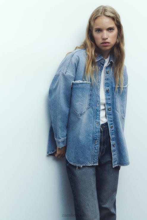 moterys Zara z1975 oversized džinsiniai marškinėliai vidurio mėlyna apranga 4N48869