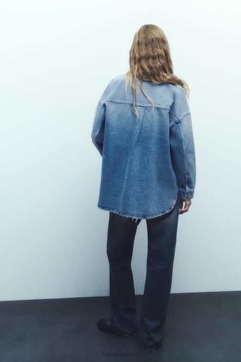 moterys Zara z1975 oversized džinsiniai marškinėliai vidurio mėlyna apranga 4N48869