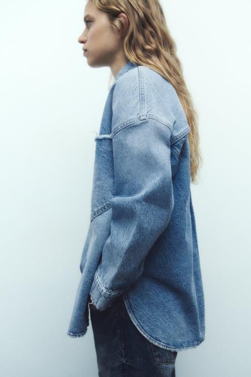 moterys Zara z1975 oversized džinsiniai marškinėliai vidurio mėlyna apranga 4N48869