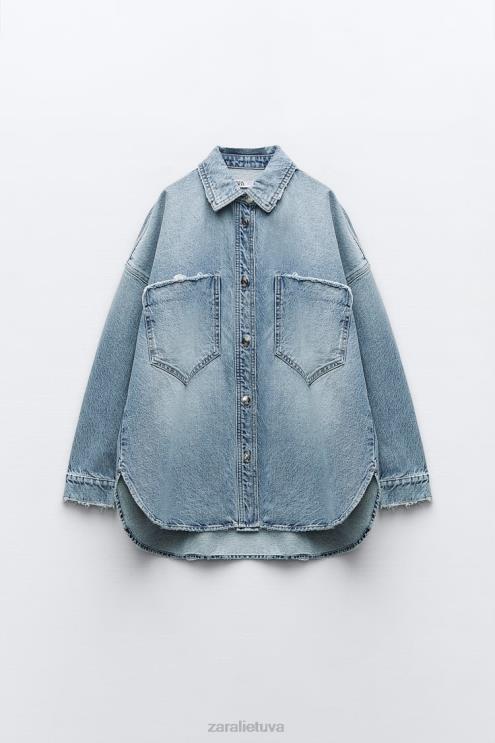 moterys Zara z1975 oversized džinsiniai marškinėliai vidurio mėlyna apranga 4N48869