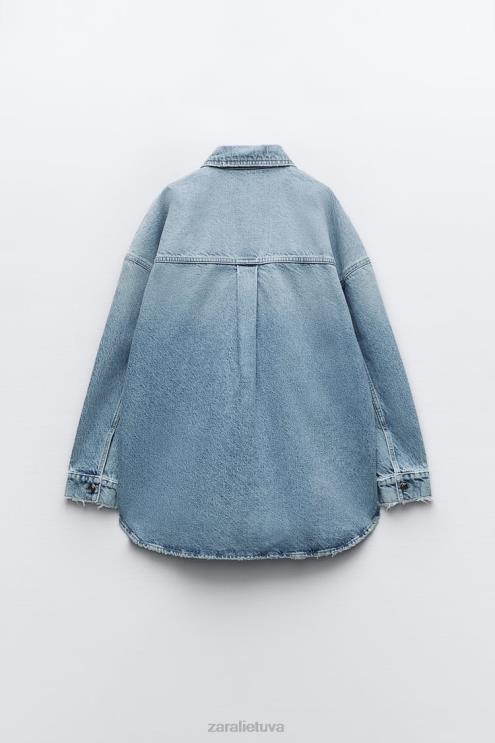 moterys Zara z1975 oversized džinsiniai marškinėliai vidurio mėlyna apranga 4N48869