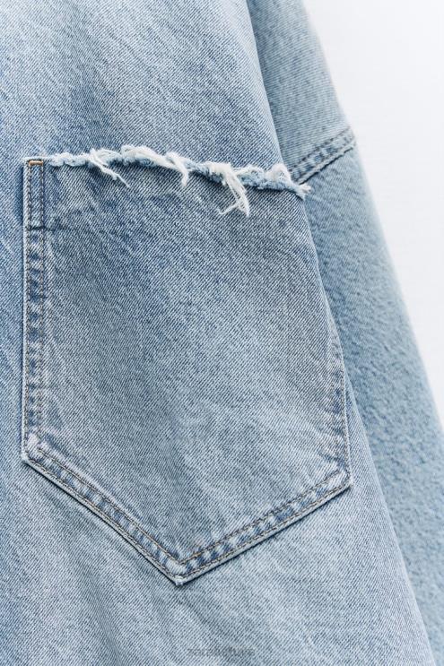 moterys Zara z1975 oversized džinsiniai marškinėliai vidurio mėlyna apranga 4N48869