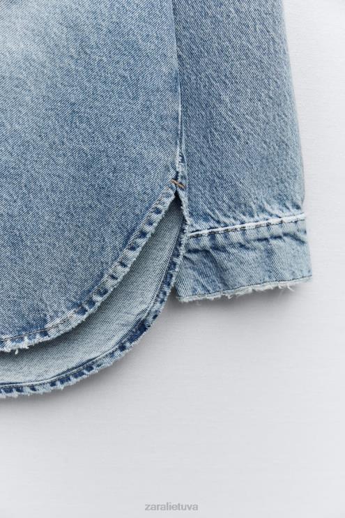 moterys Zara z1975 oversized džinsiniai marškinėliai vidurio mėlyna apranga 4N48869