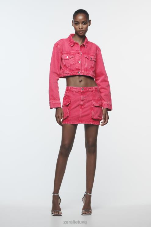 moterys Zara z1975 sutrumpintas džinsinis švarkas rožinis apranga 4N488123