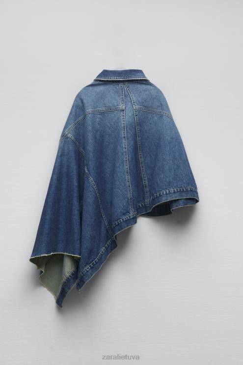 moterys Zara zw asimetrinis džinsinis apsiaustas vidurio mėlyna apranga 4N48876