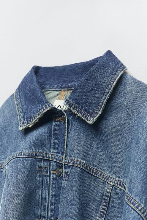 moterys Zara zw asimetrinis džinsinis apsiaustas vidurio mėlyna apranga 4N48876