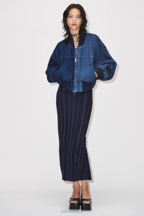 moterys Zara zw kontrastinis džinsinis bomberis mėlyna apranga 4N48835
