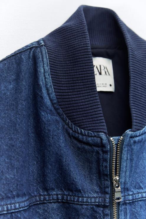 moterys Zara zw kontrastinis džinsinis bomberis mėlyna apranga 4N48835