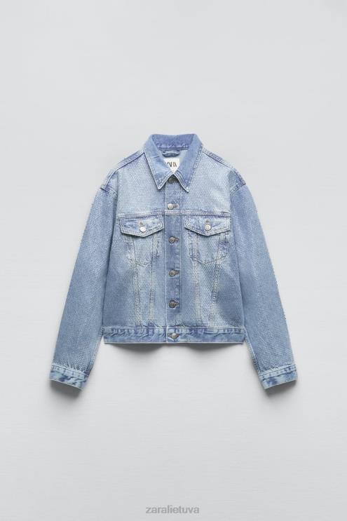 moterys Zara zw krištolinis džinsinis švarkas išblukęs mėlynas apranga 4N488126