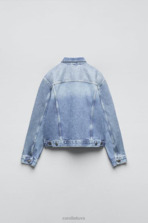 moterys Zara zw krištolinis džinsinis švarkas išblukęs mėlynas apranga 4N488126
