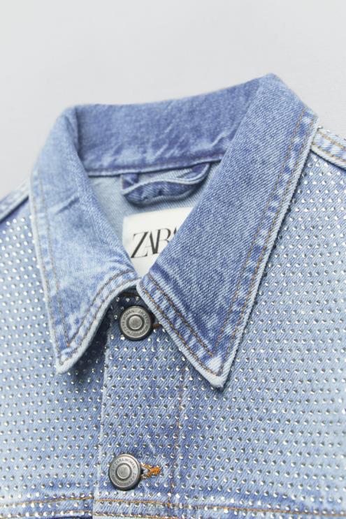 moterys Zara zw krištolinis džinsinis švarkas išblukęs mėlynas apranga 4N488126