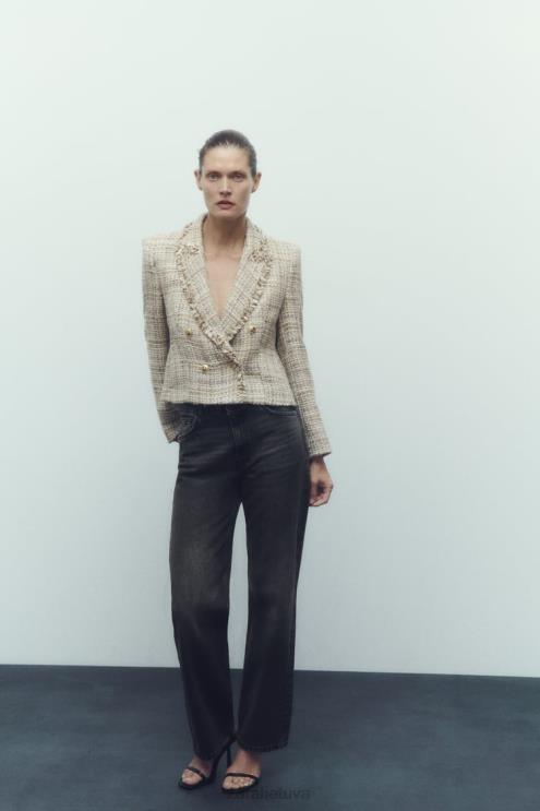 moterys Zara Dvigubos krūtinės tekstūros pynimo striukė įvairiaspalvis apranga 4N488162