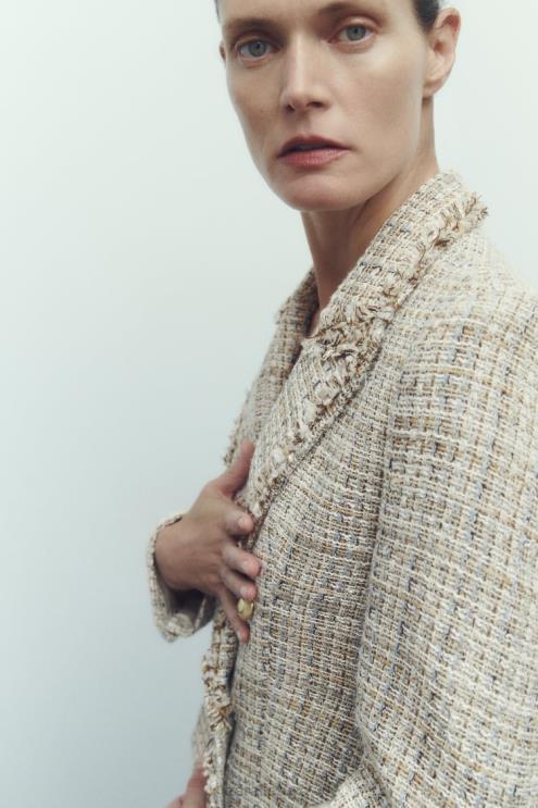 moterys Zara Dvigubos krūtinės tekstūros pynimo striukė įvairiaspalvis apranga 4N488162