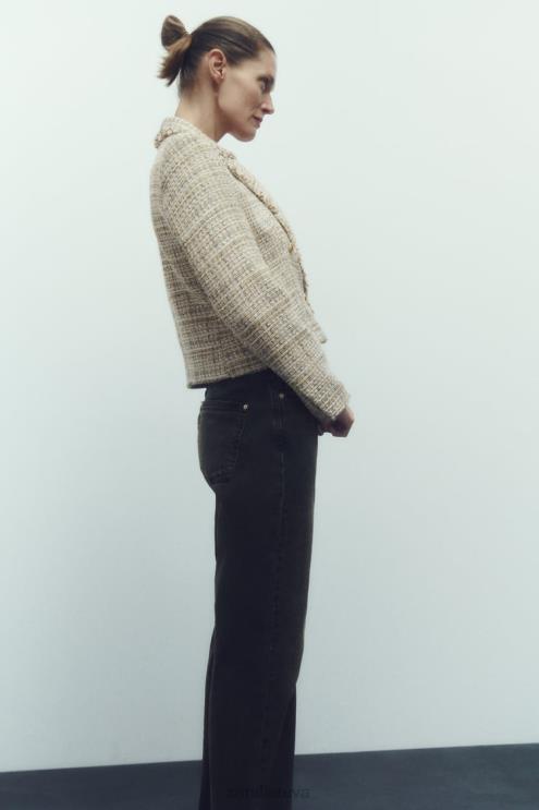 moterys Zara Dvigubos krūtinės tekstūros pynimo striukė įvairiaspalvis apranga 4N488162