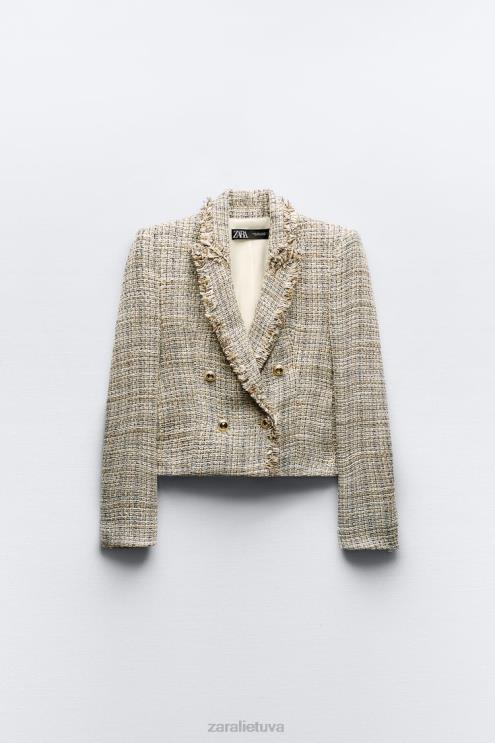 moterys Zara Dvigubos krūtinės tekstūros pynimo striukė įvairiaspalvis apranga 4N488162