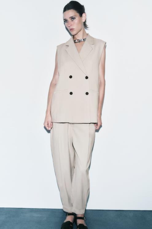 moterys Zara apvyniojama liemenė smėlis apranga 4N488187