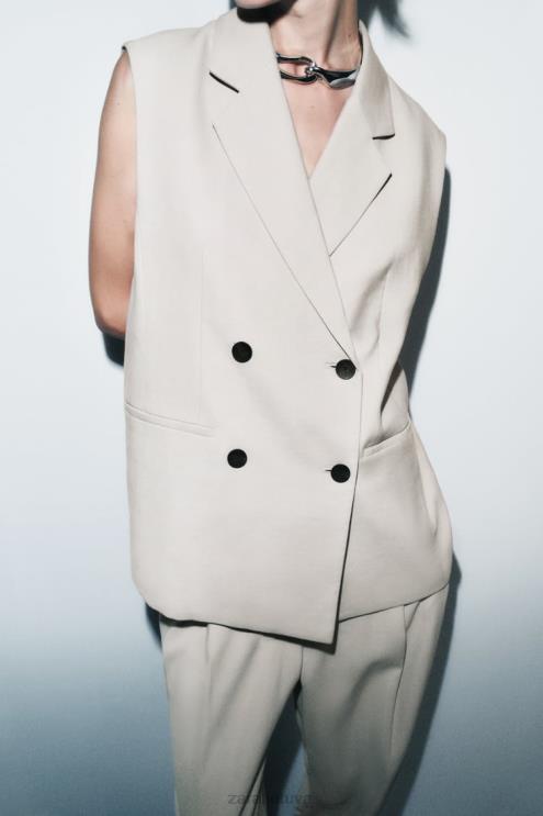 moterys Zara apvyniojama liemenė smėlis apranga 4N488187