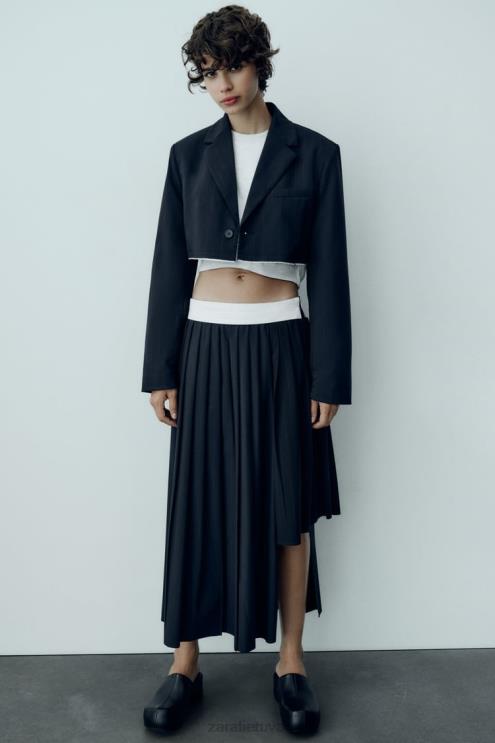 moterys Zara dryžuotas crop bomber švarkas mėlyna apranga 4N488143