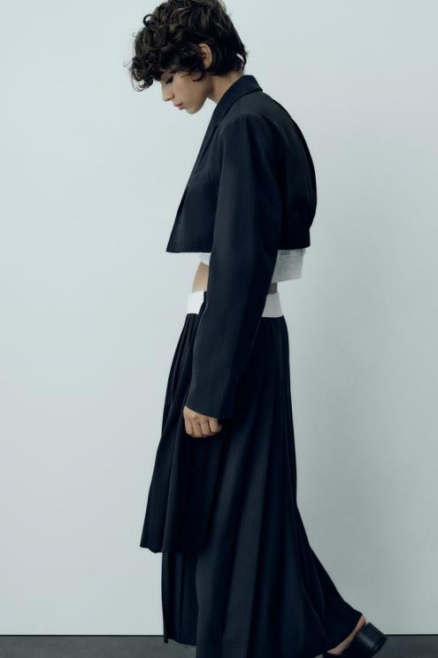 moterys Zara dryžuotas crop bomber švarkas mėlyna apranga 4N488143