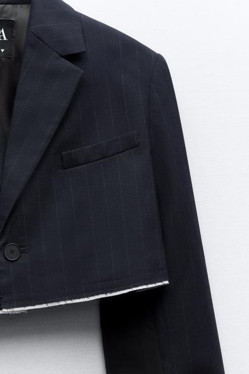 moterys Zara dryžuotas crop bomber švarkas mėlyna apranga 4N488143