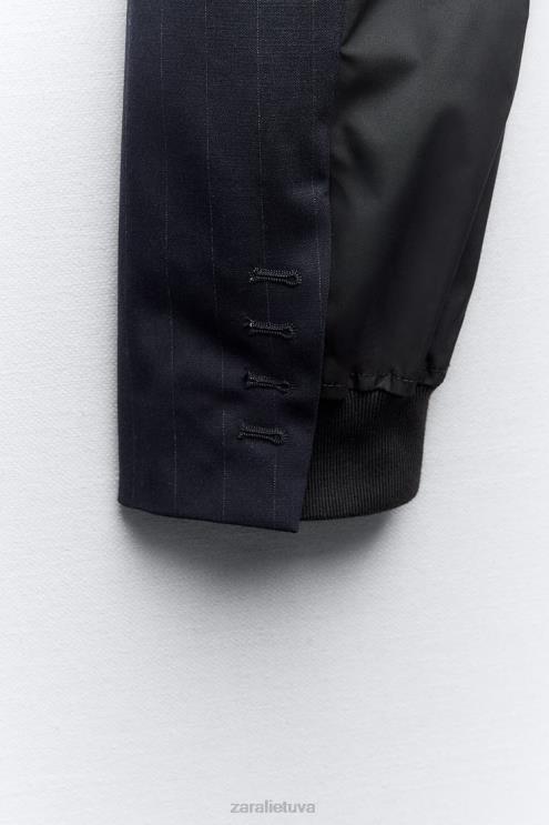 moterys Zara dryžuotas crop bomber švarkas mėlyna apranga 4N488143