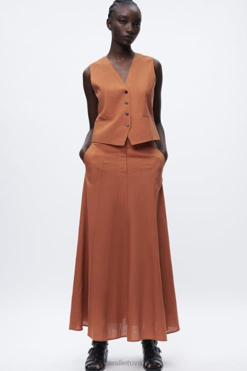 moterys Zara karpytos lino mišinio liemenė oranžinė apranga 4N488179