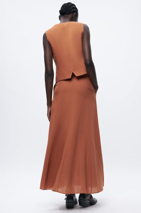 moterys Zara karpytos lino mišinio liemenė oranžinė apranga 4N488179