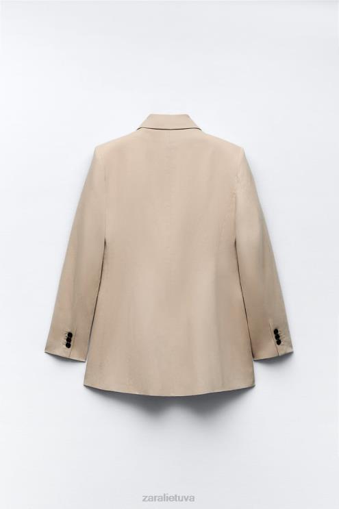 moterys Zara lino mišinio dvipusis švarkas smėlis apranga 4N488183