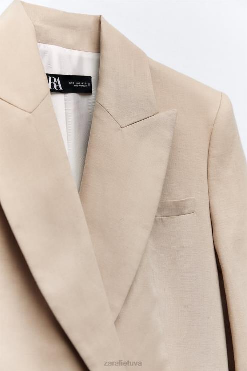 moterys Zara lino mišinio dvipusis švarkas smėlis apranga 4N488183