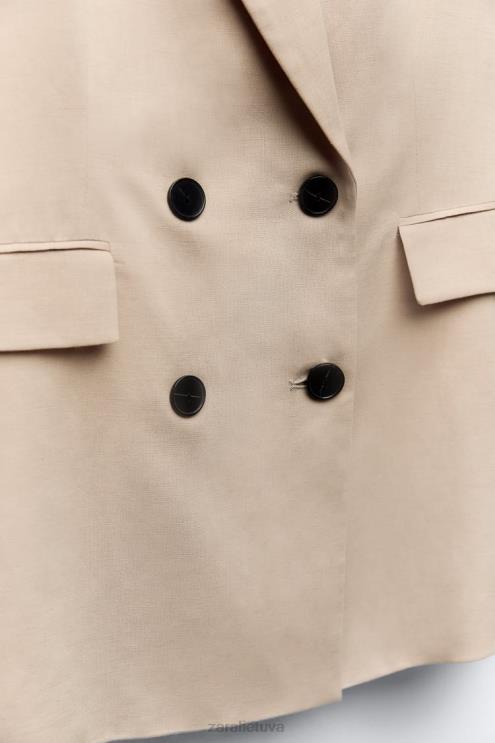 moterys Zara lino mišinio dvipusis švarkas smėlis apranga 4N488183