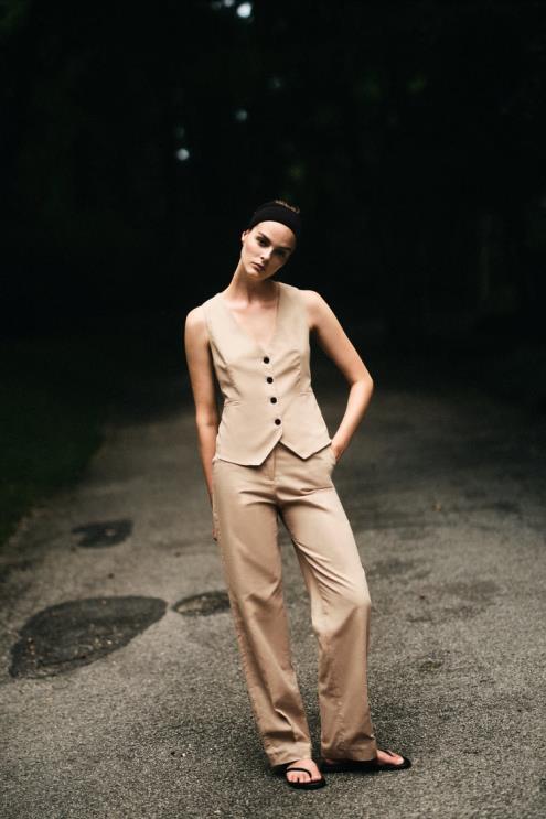 moterys Zara lino mišinio liemenė smėlis apranga 4N488150