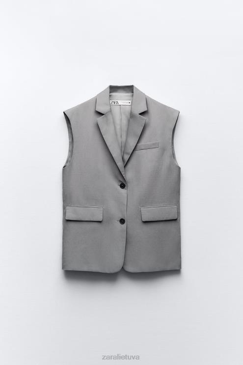 moterys Zara negabaritinė lino mišinio liemenė pilka apranga 4N488184